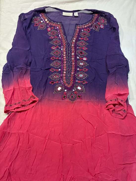 Chico's Tops - Chico's Size 2 Purple Pink Ombre Embellished Beaded Mirror Tunic Top